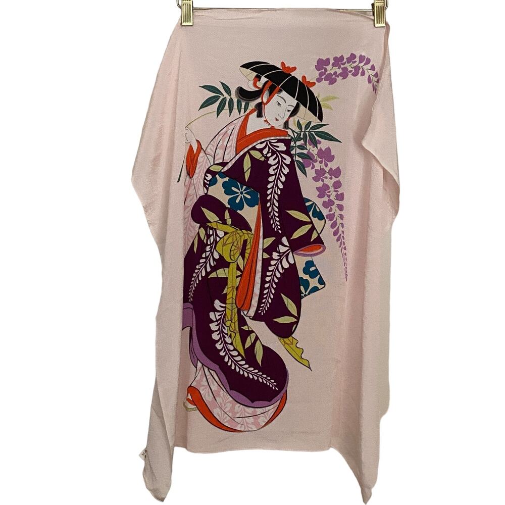 Japanese Girl Light Pink Graphic Handkerchief Scarf Neck Wrap 24 X27